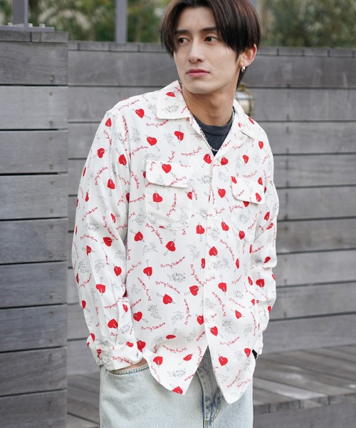 TOWNCRAFT（タウンクラフト） シャツ PRINTED LOOP COLLAR SHIRT 総柄