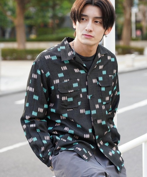 TOWNCRAFT｜タウンクラフト　総柄オープンカラーシャツ　レーヨン　アメカジ TOWNCRAFT（タウンクラフト） シャツ PRINTED LOOP COLLAR SHIRT 総柄
