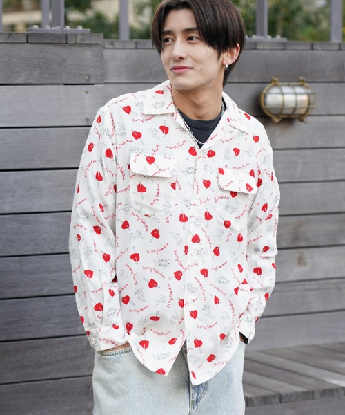 TOWNCRAFT（タウンクラフト） シャツ PRINTED LOOP COLLAR SHIRT 総柄