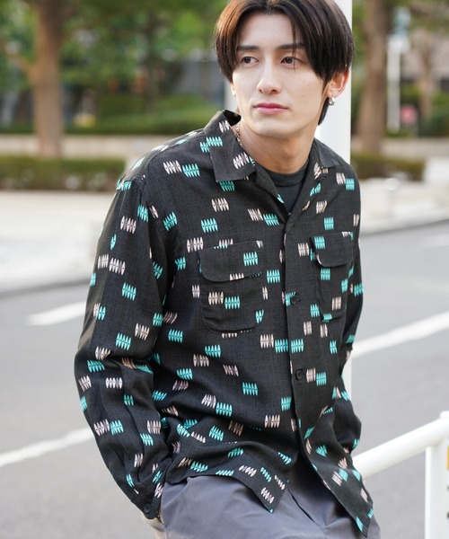 TOWNCRAFT（タウンクラフト） シャツ PRINTED LOOP COLLAR SHIRT 総柄