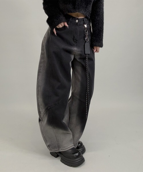「FOLLOWIN」 デニムパンツ LARGE ブラック レディース_画像3