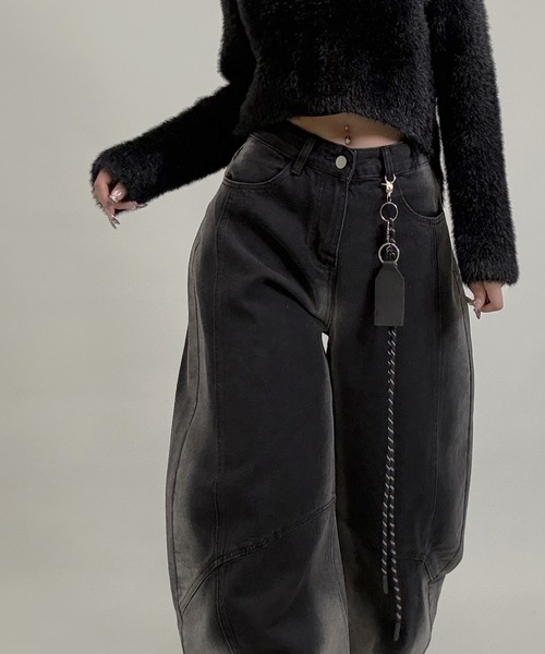 「FOLLOWIN」 デニムパンツ LARGE ブラック レディース_画像4