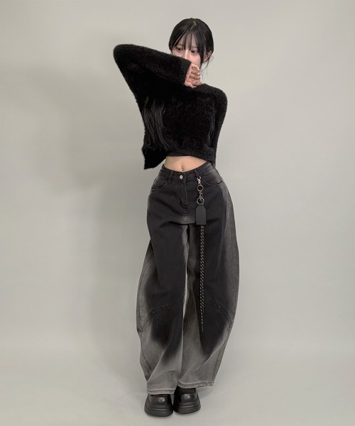 「FOLLOWIN」 デニムパンツ LARGE ブラック レディース_画像6