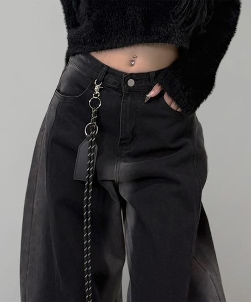 「FOLLOWIN」 デニムパンツ LARGE ブラック レディース_画像7