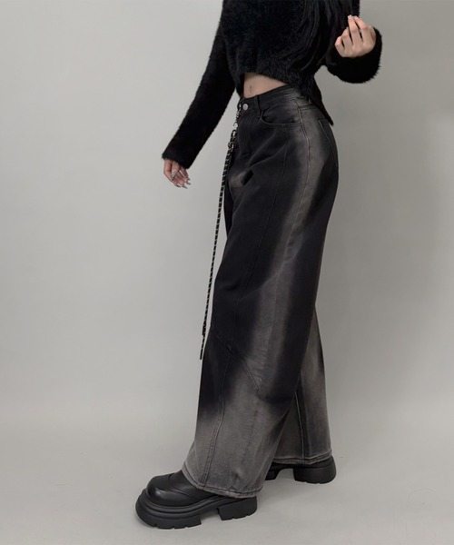 「FOLLOWIN」 デニムパンツ LARGE ブラック レディース_画像8