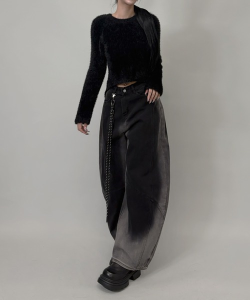 「FOLLOWIN」 デニムパンツ LARGE ブラック レディース_画像9