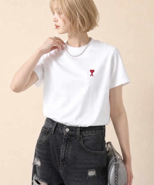 アミアレクサンドルマテュッシ  BFUTS001.724 ハートAロゴ刺繍Tシャツ レディース XXS AMI Alexandre Mattiussi tシャツ AMI PARIS / AMI SMALL HEART LOGO