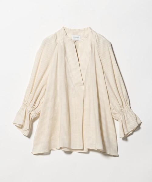美品＊SHIPS シップス ラミースキッパーブラウス オリーブ系 5分袖 