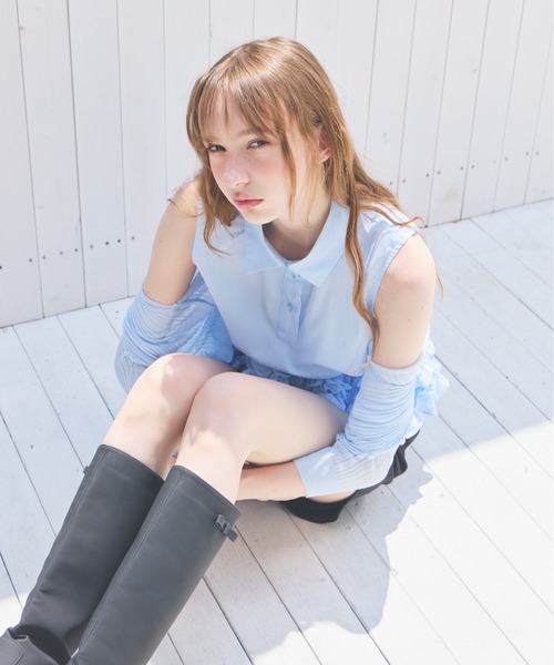 Heather（ヘザー） ブラウス シャツ ボリュームフリルヘムノースリーブ 