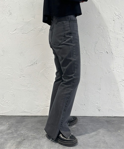 「apres jour mignon」 ブーツカットデニムパンツ LARGE ダークブルー レディース_画像4