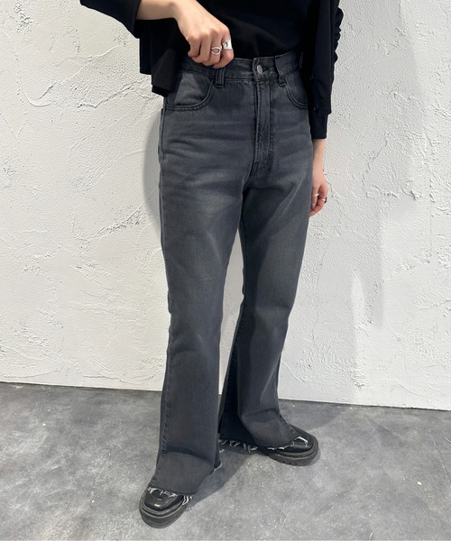 「apres jour mignon」 ブーツカットデニムパンツ LARGE ダークブルー レディース_画像5