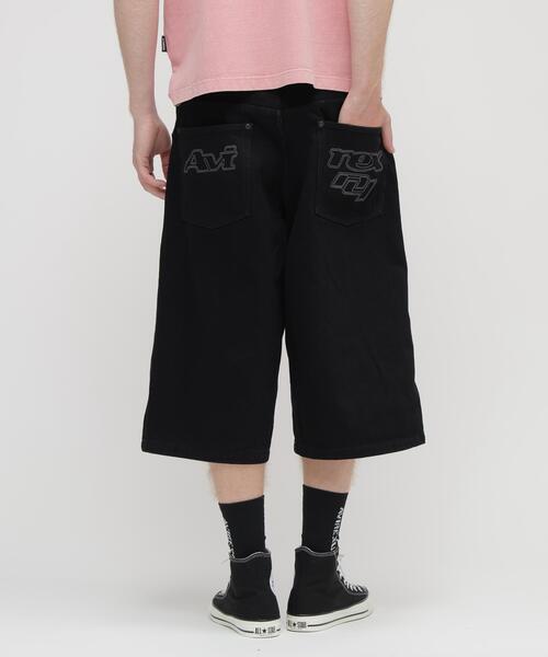 AVIREX デニムショーツ　 ブラック 海外ストリート AVIREX（アヴィレックス） ジーンズ GOALERS EMBROIDERY DENIM SHORTS