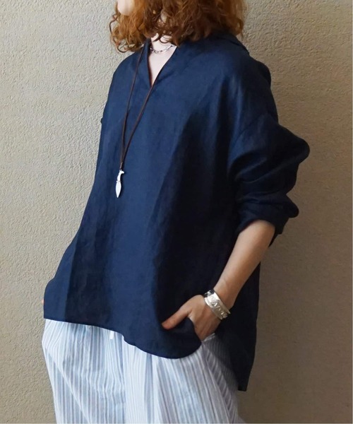 ✨美品✨ジャーナルスタンダードラックス　24SS リネンシャツ　バンドカラー　青 JOURNAL STANDARD LUXE（ジャーナルスタンダード ラックス） リネン