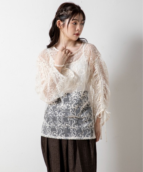 MILLION CARATS ブラウス シャツ チュール刺繍シアーブラウス