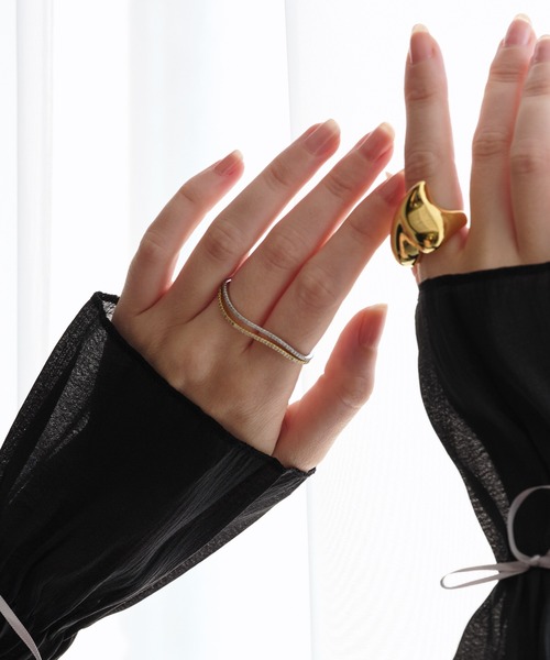 【SHAPES STUDIO】Thin Double Band 18K リング *送料/関税込み* 指輪 リング ビジューラインダブルフィンガーリング レディース
