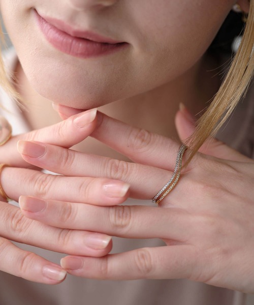 指輪 リング ビジューラインダブルフィンガーリング レディース