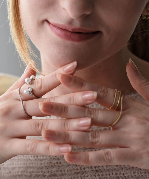 指輪 リング ビジューラインダブルフィンガーリング レディース