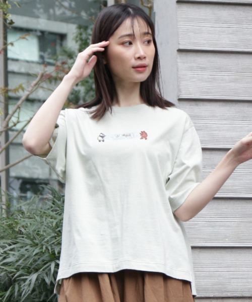 tシャツ SUPER　HAKKA×えんどうゆりこ「植物を編む」刺繍Tシャツ レディース