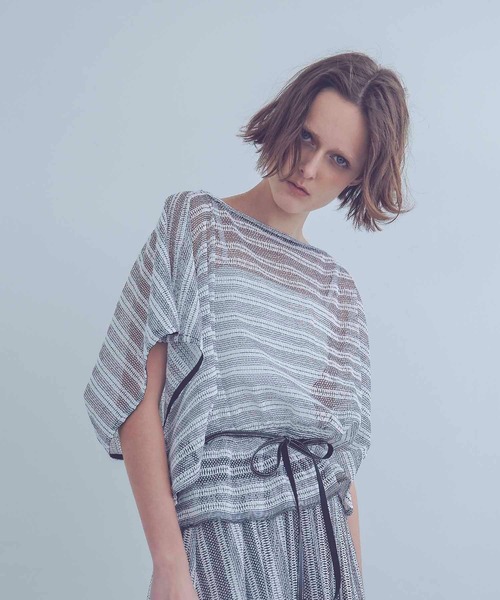 ブラウス シャツ sheer mesh border butterfly blouse(シアーメッシュボーダバタフライブラウス) レディース