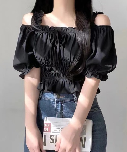 REMUR ブラウス シャツ オフショルダーシャーリングトップス