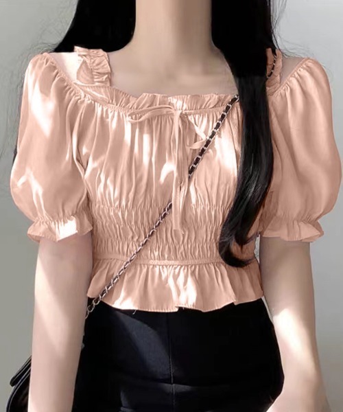 オフショルダー ホワイトシャツ REMUR ブラウス シャツ オフショルダーシャーリングトップス