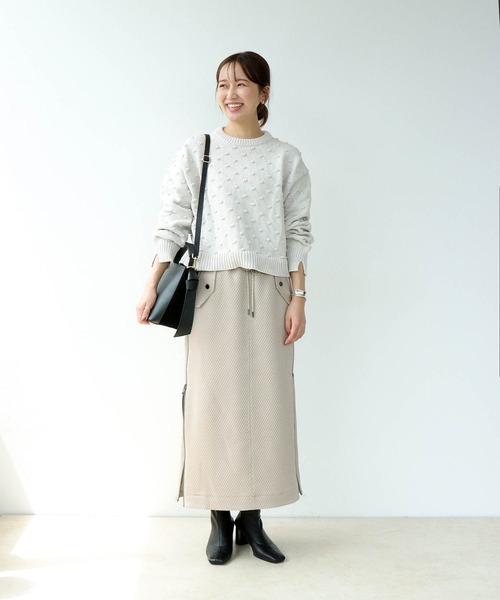 ニット セーター ポンポン編みクルーネックニット レディース Jines ニット セーター ポンポン編みクルーネックニット