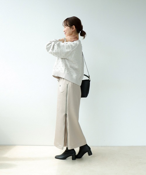 Jines ニット セーター ポンポン編みクルーネックニット
