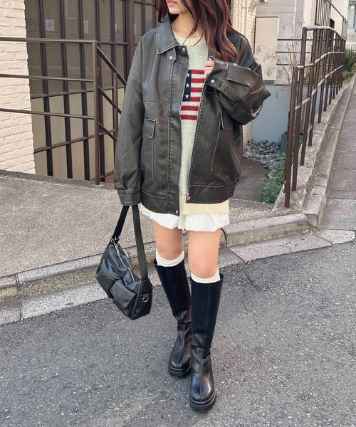 INGNI ブルゾン アウター ヴィンテージライクフェイクレザーBIG