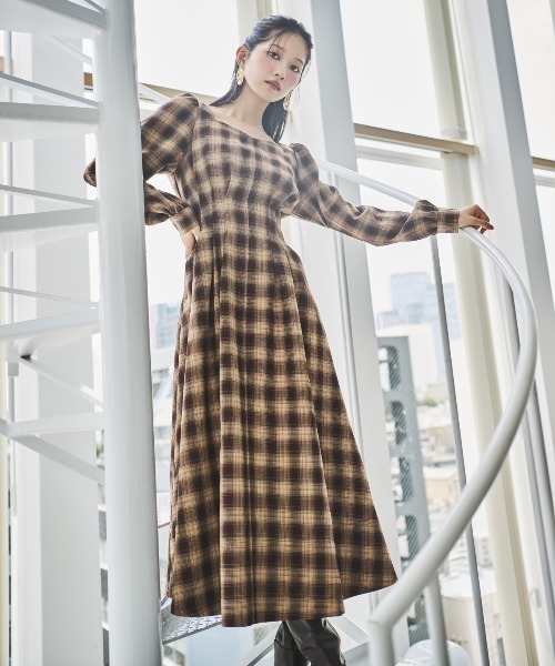 AND COUTURE（アンドクチュール） ワンピース チェックウエストタック 