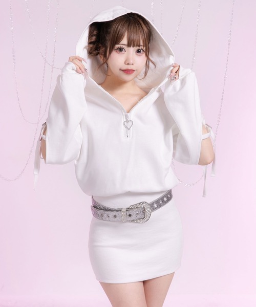 ワンピース 上質スウェットハートキラキラジップゆるピタワンピ | Diable baiser | 01