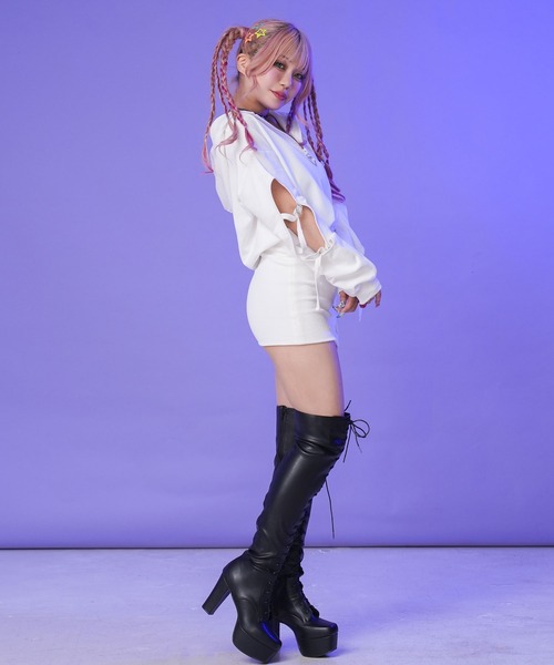 ワンピース 上質スウェットハートキラキラジップゆるピタワンピ | Diable baiser | 17