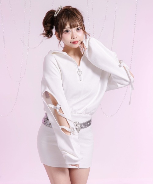 ワンピース 上質スウェットハートキラキラジップゆるピタワンピ | Diable baiser | 13