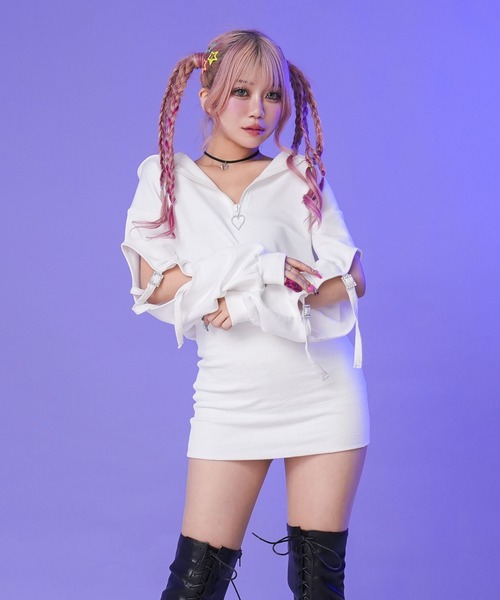 ワンピース 上質スウェットハートキラキラジップゆるピタワンピ | Diable baiser | 14