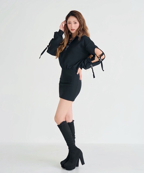 ワンピース 上質スウェットハートキラキラジップゆるピタワンピ | Diable baiser | 06