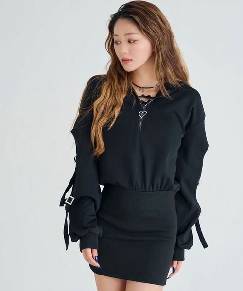 ワンピース 上質スウェットハートキラキラジップゆるピタワンピ | Diable baiser | 05