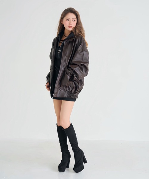 ワンピース 上質スウェットハートキラキラジップゆるピタワンピ | Diable baiser | 07