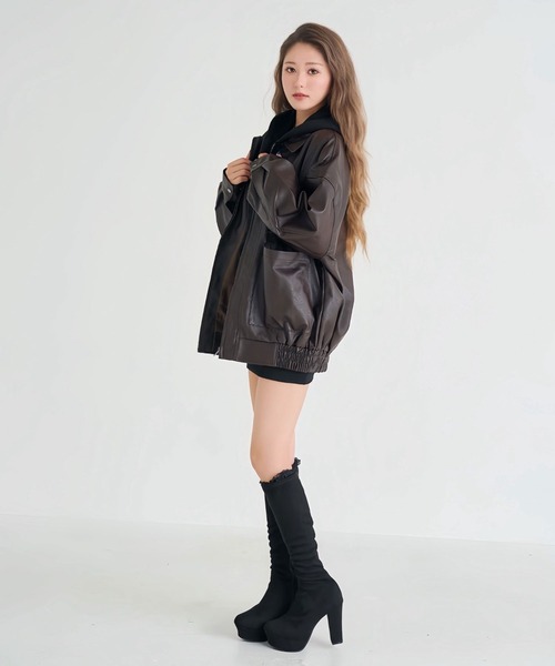 ワンピース 上質スウェットハートキラキラジップゆるピタワンピ | Diable baiser | 08