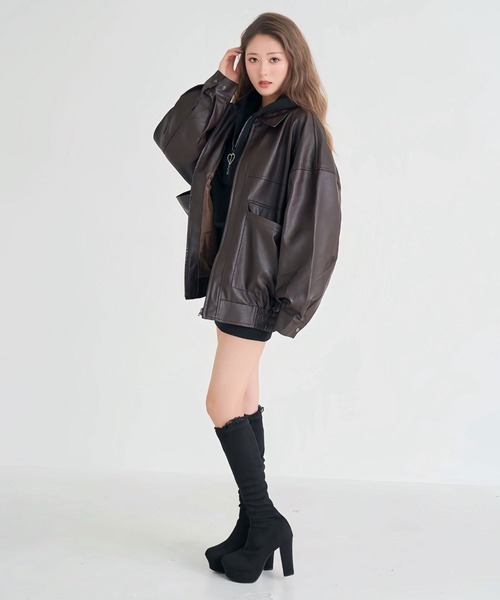 ワンピース 上質スウェットハートキラキラジップゆるピタワンピ | Diable baiser | 09