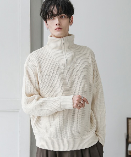 ASTRONOMY セーター ニット ビッグシルエット畦編みハーフジップニット