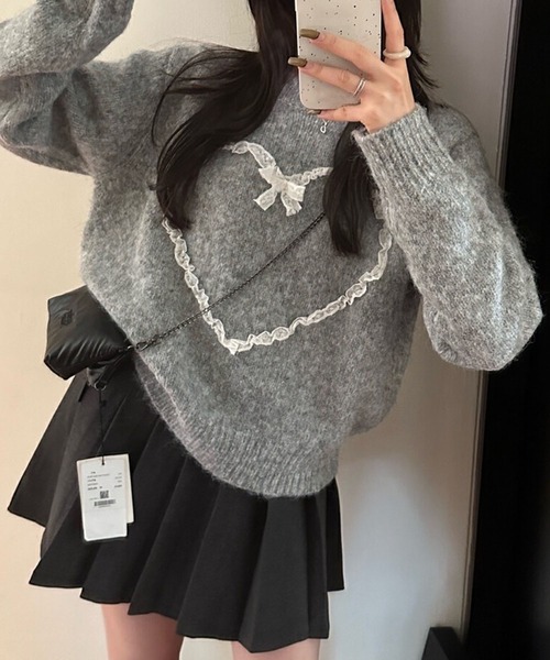 leune（ルネ） ニット セーター レースハートニットプルオーバー
