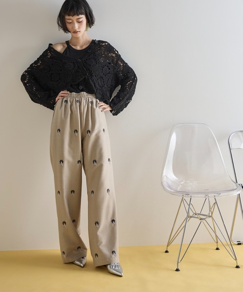 パンツ yon THE Yon スラックス パンツ ビーズ刺繍イージーパンツ