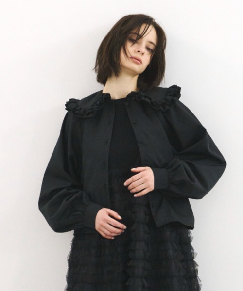 未使用級 イエナ 25SS シャツカラーフリルブラウス ブラック IENA｜シャツカラーフリルブラウス | Rakuten Fashion(楽天