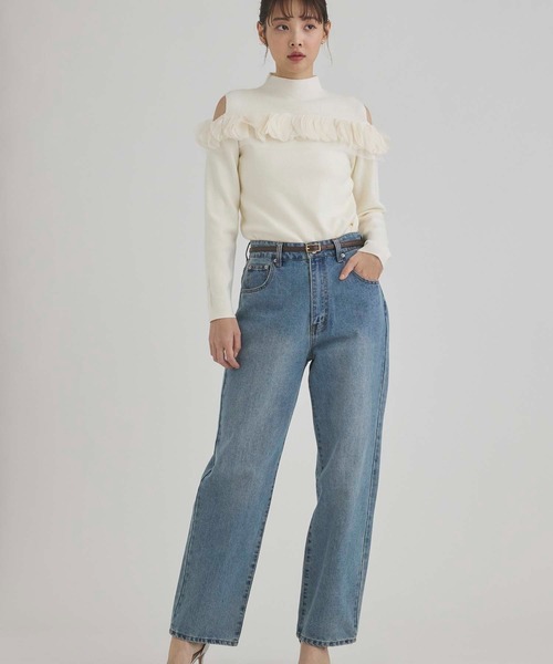 fifth（フィフス） ニット セーター 肩あきフラワーフリルニット