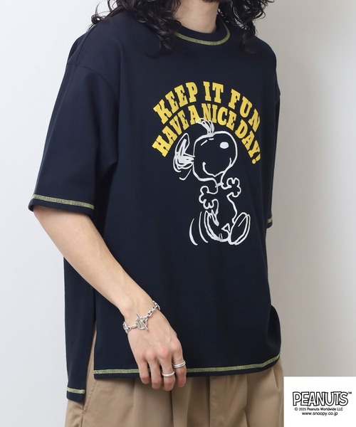 PEANUTS tシャツ ステッチ配色へビーウエイトトロップショルダー