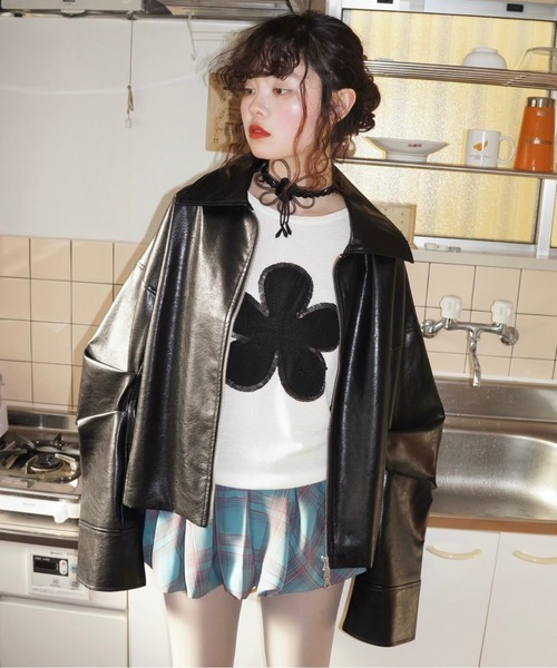 タンクトップ ノースリーブ flower motif spangle sleeve-less