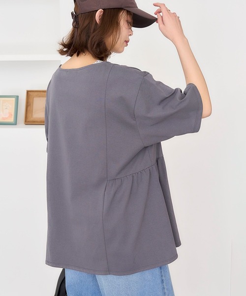 studio CLIP tシャツ USAコットンギャザーチュニック レディース
