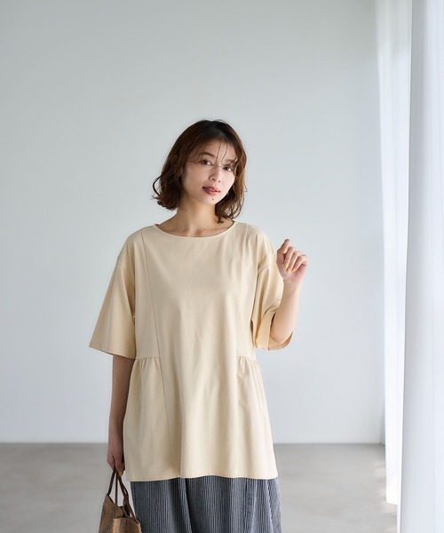 studio CLIP tシャツ USAコットンギャザーチュニック レディース