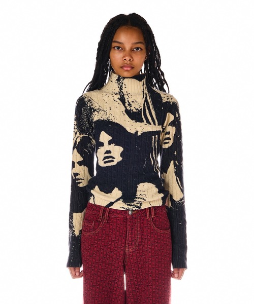 Beeden ニット セーター FACE PRINT KNIT レディース BEEDEN ニット セーター FACE PRINT KNIT レディース : ZOZOTOWN Yahoo