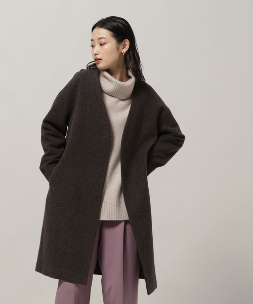 NATURAL BEAUTY BASIC ウールブレンドノーカラーコート ウールブレンド