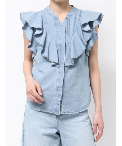 【Leeコラボ】Vネックフリルタックブラウス Lee ブラウス シャツ 「Leeコラボ」Vネックフリルタックブラウス